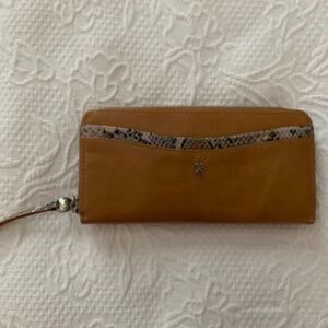 Hobo Max large zip around wallet, natural color with animal print
